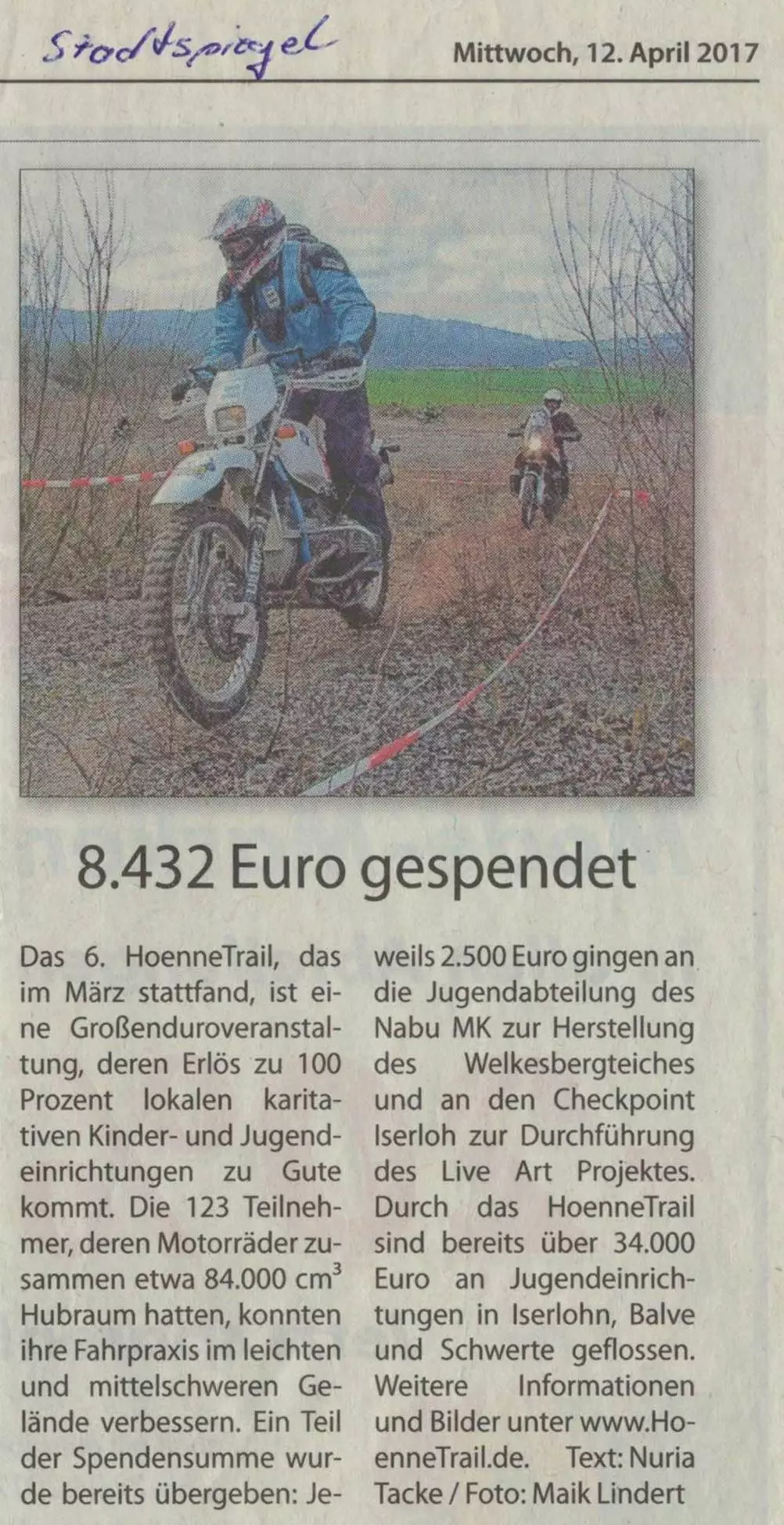 8.432 Euro gespendet – Stadtspiegel 04/2017